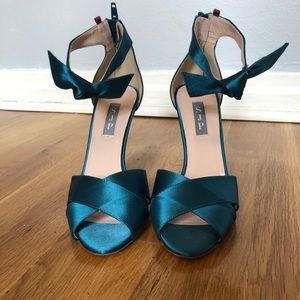 SJP Heels in Teal Satin